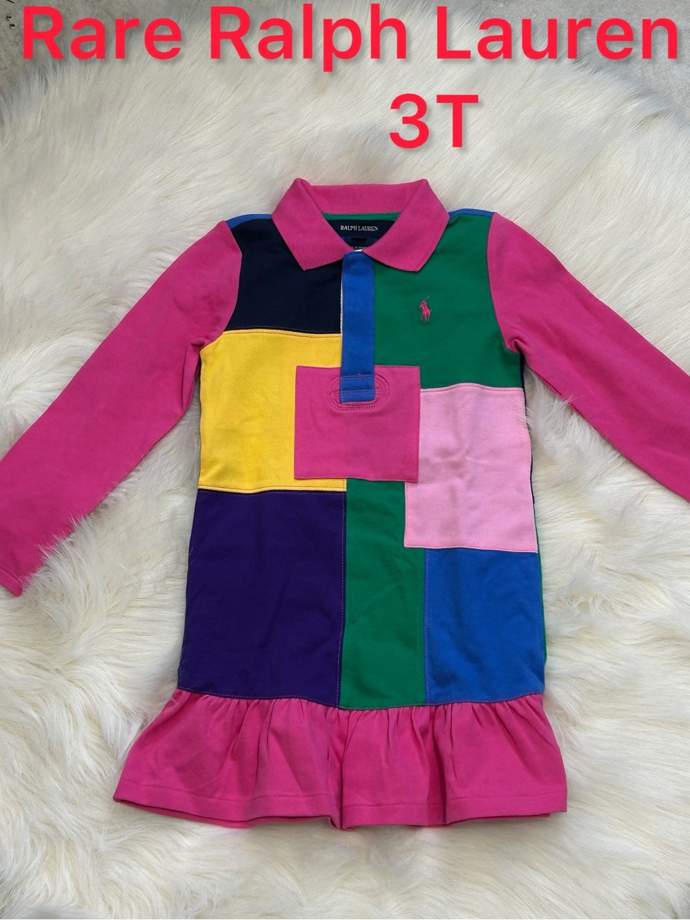 Ralph Lauren Pink Multi-Color Patchwork Polo Dress
